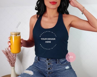 Midnight Navy Next Level 1533 Mockup Blue Next Level Tank Mockup 1533 Model Mockup 1533 Tank Top Size Chart Racerback Mockup Model Mockup