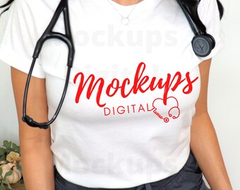 Krankenschwester Shirt Mockup-Weiße Shirt Mockup-3001 Modell Mockup-Gesundheit Pflegekräfte Mockup-Boho Mockup-Herbst Mockup-Krankenschwester Tshirt Mockup-Doktor Mockup