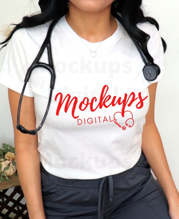 Nurse Shirt Mockup-White Shirt Mockup-3001 Model Mockup-Healthcare Workers Mockup-Boho Mockup-Fall Mockup-Nurse Tshirt Mockup-Doctor Mockup