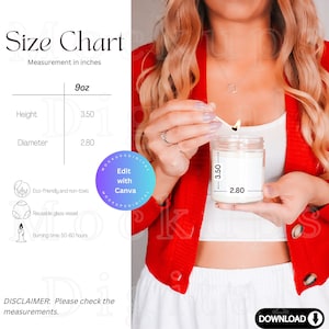 Candle Size Chart Printify Candle Size Guide Jar Candle Size Chart Candle Mockup POD Mockup Boho Mockup Printify Size Chart Canva Template