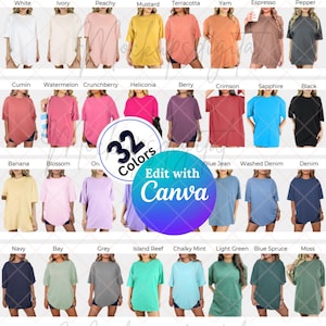 Editable Comfort Colors 1717 Color Chart Canva Template Color Chart Comfort Colors Care Instructions Color Chart 1717 Oversized Colors Chart
