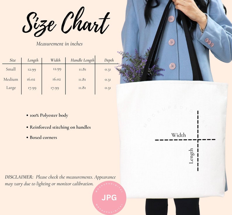 Tote Bag Size Chartaop Tote Size Chartsizing Chart for Tote Etsy