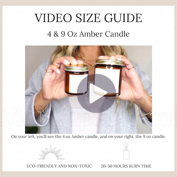 Printify Amber Glass Candle Video Size Guide 4 oz Candle Mockup  9 oz Candle Golden Lid Jar Candle Mockup Candle Label 9oz Amber Candle Size