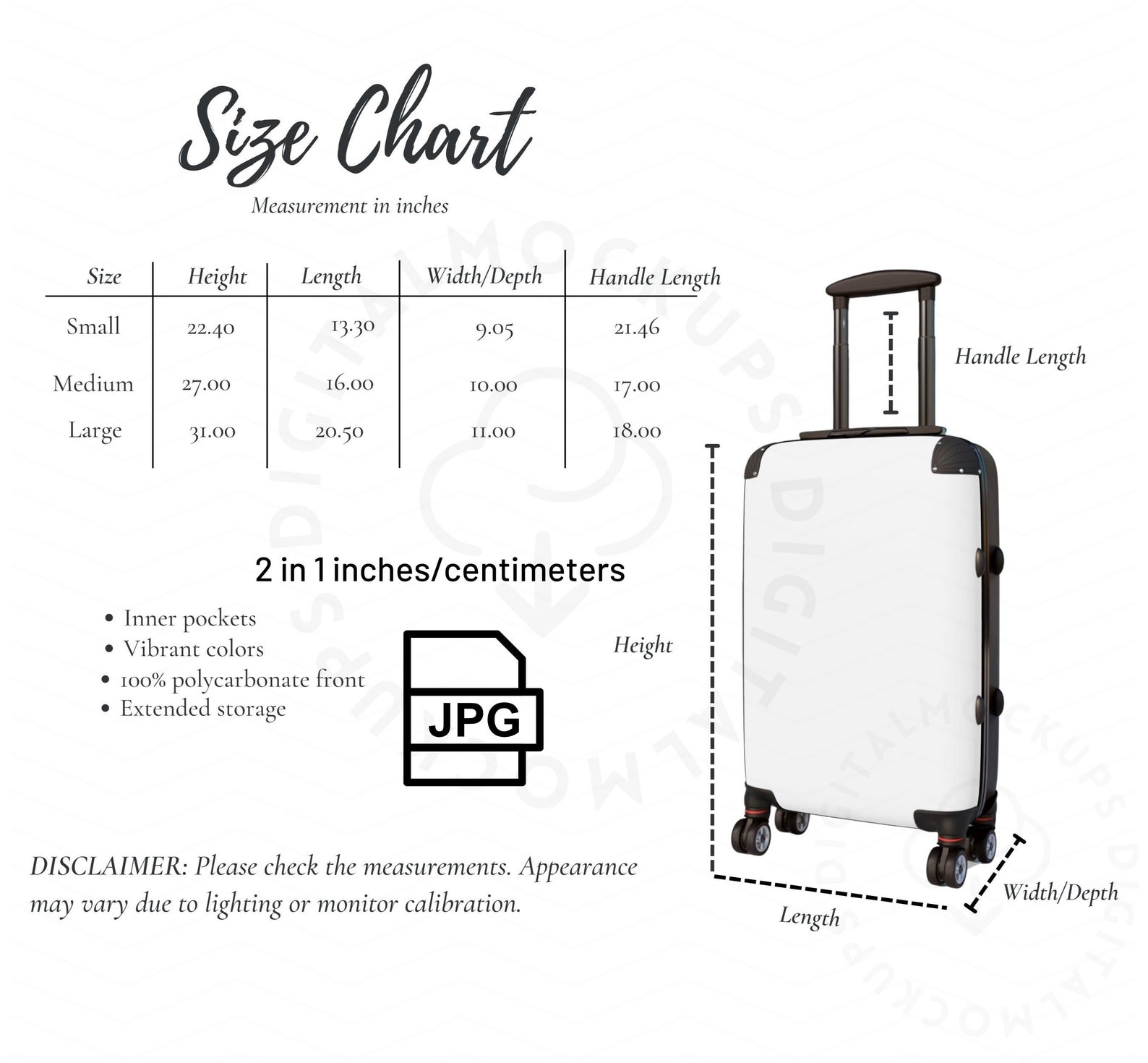 Suitcase Size Chart Suitcase Mock Up Suitcase Mockup for Etsy