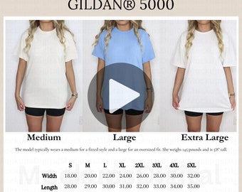 Gildan 5000 Videostorlekstabell Gildan 5000 Storlekstabell Unisex T-shirt i kraftig bomull Videostorlekstabell Överdimensionerad Gildan 5000 Mockup Retro T-shirt Mockup
