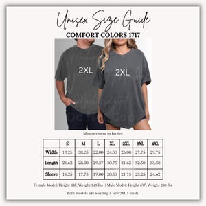 Comfort Colors 1717 Size Guide-Comfort Colors Unisex Size Fit Guide-1717 Sizing Guide-1717 Comparison Chart-Oversized 1717 Shirt Size Chart