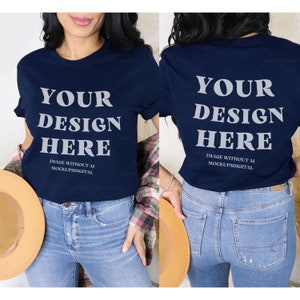 Front and Back Bella Canvas Navy Blue Mockup Navy Shirt Mockup Navy Tshirt Mockup Bella Canvas 3001 Mockup Navy 3001 Navy Mockup Spring Mock