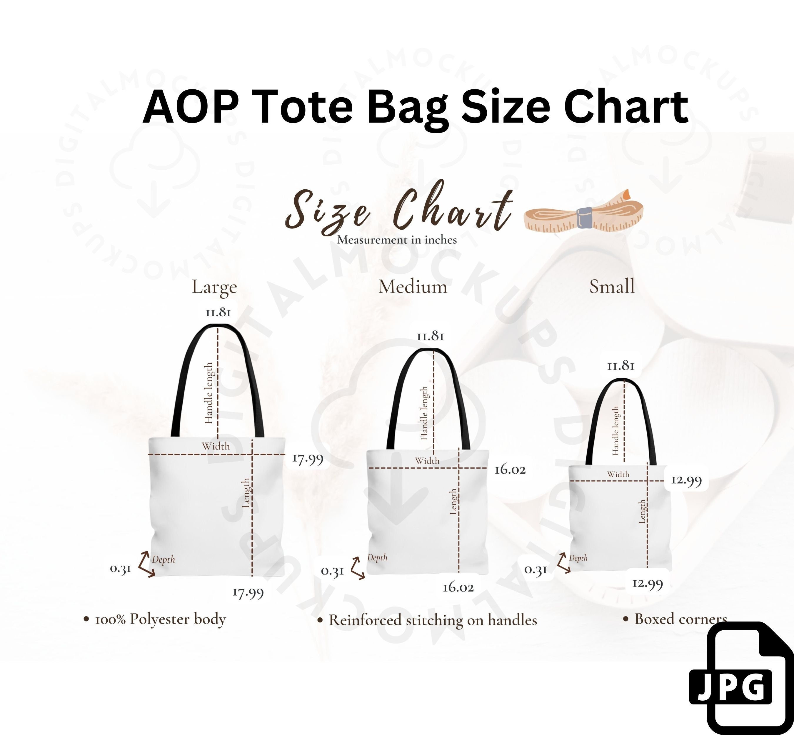 Aop Tote Bag Size Chartaop Tote Bag Mockupsize Chartall Etsy