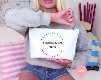 Aop Accessory Pouch W T-Bottom  Accessories Pouch Mockup Make-Up Bag Mockup Makeup Pouch Mock Up Canvas Zipper Bag Mockup Spring Mockup