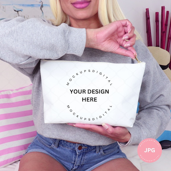 Aop Accessory Pouch W T-Bottom  Accessories Pouch Mockup Make-Up Bag Mockup Makeup Pouch Mock Up Canvas Zipper Bag Mockup Spring Mockup