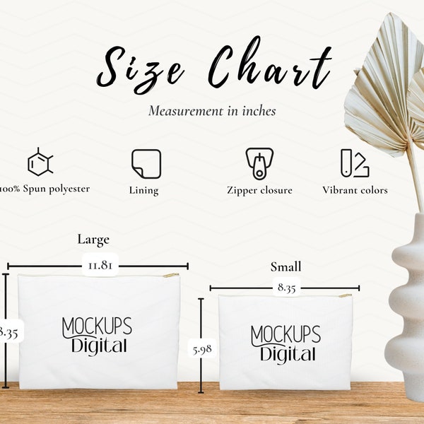 Pouch Bag Size Chart- Bag Mockup-Size Chart-Bag Mockup-Fall Mockup-Tote Mockup- Stock Photo- Boho Mockup-Retro Tote Bag-Fall Mockup