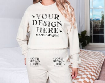 Sand Gildan 18000 Mockup G182 Heavy Blend Sweatpant Gildan Jogger Mockup Sand Gildan Sweatshirt Mockup Gildan Sweatsuit  Mockup Retro Mockup