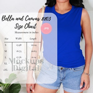 Bella Canvas 8803 Tabla de tallas Mockup 8803 Camiseta sin mangas Bella Canvas 8803 Tabla de tallas Maqueta de camisa fluida para mujer Maqueta de tanque muscular para mujer Verano