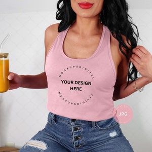 Dessert Pink Next Level 1533 Mockup Dessert Pink Next Level Tank Mockup 1533 Model Mockup 1533 Tank Top Tabla de tallas Racerback Mock Summer