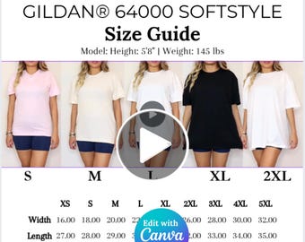Editable Gildan 64000 Video Size Chart Gildan 64000 Soft Style Shirt Video Size Chart Editable Gildan Video Size Chart 64000 Canva Template