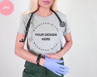 3001 Mockup Nurse Athletic Heather Bella Canvas Nurse Mock Up Bella Canvas Nurse Nurse Shirt Mock Up Nurse Shirt Mockup Stethoscope Mockup