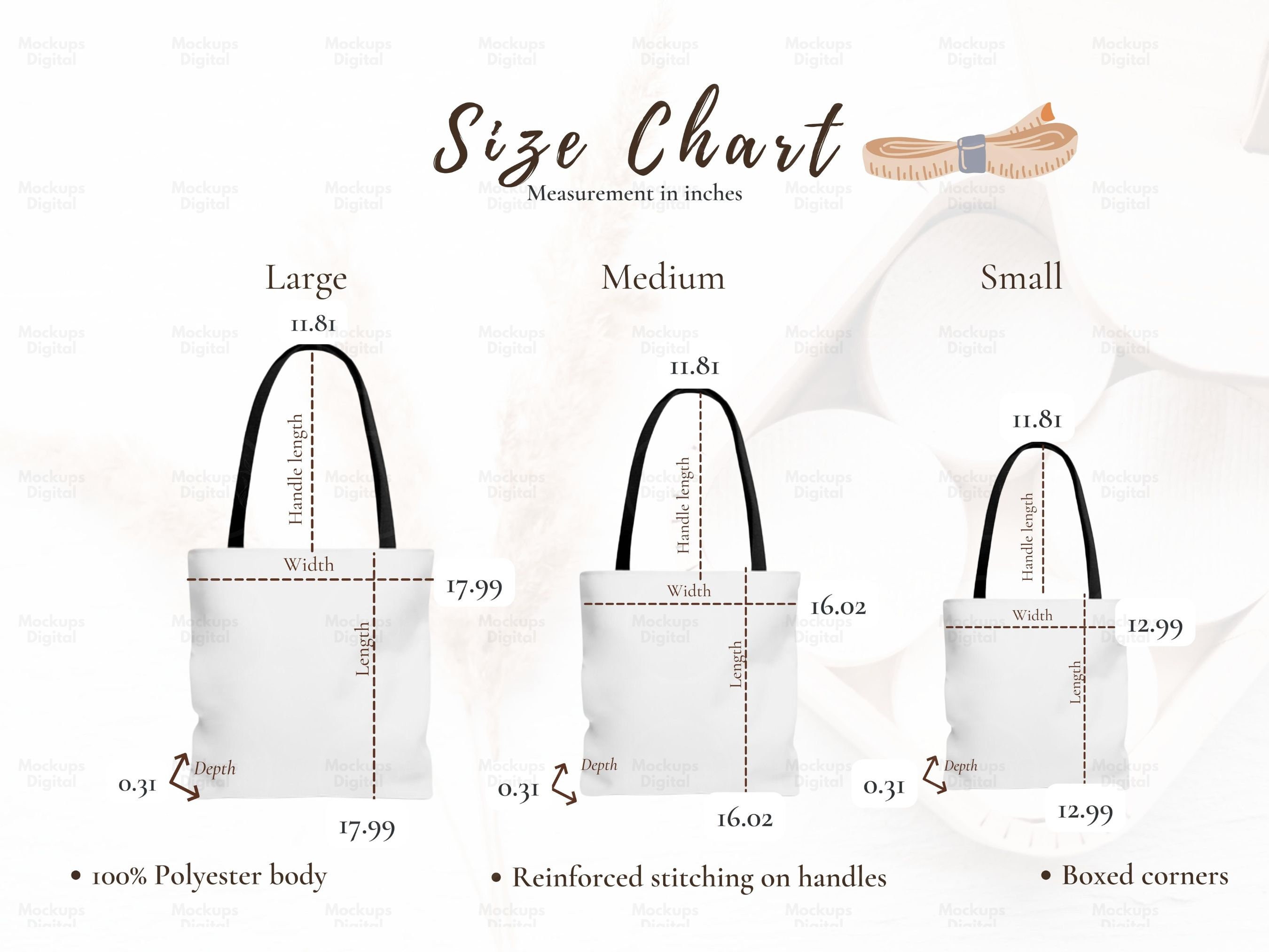 Printify Tote Bag Aop Tote Mockup Tote Bag Size Chart Tote Etsy