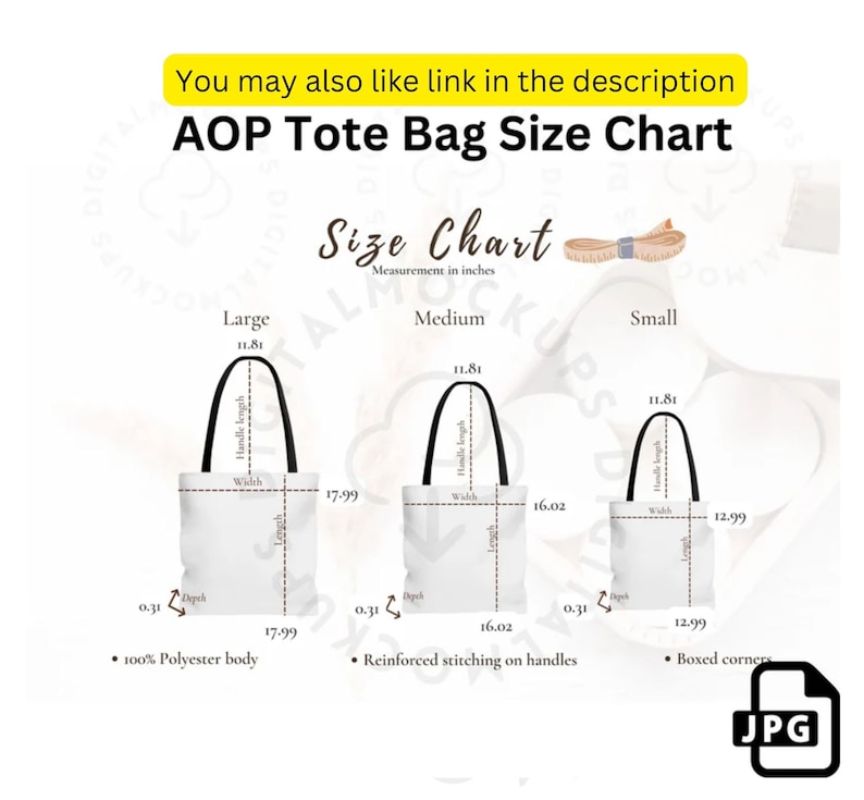 Canvas Tote Bag Size Chart Port Authority B150 Tote Bag Mockup - Etsy