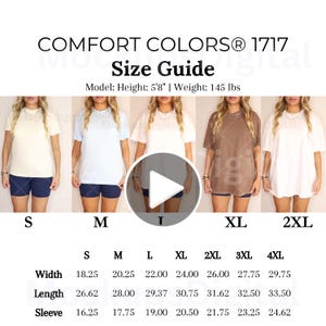 Guia de tamanhos de vídeo Comfort Colors 1717 Tabela de tamanhos de vídeo Comfort Colors Maquete Comfort Colors 1717 Tabela de comparação de tamanhos de POD