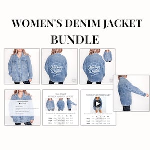 May include: A bundle of denim jackets in various styles and views. The image includes multiple photos of the jackets, including front, back, and side views. The text "WOMEN'S DENIM JACKET BUNDLE" is displayed at the top.
