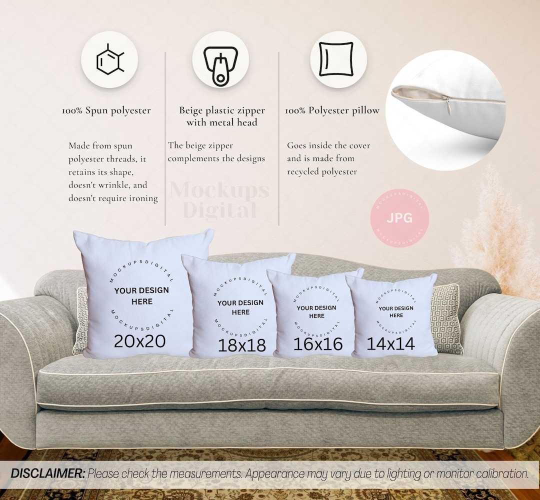 Pillow Mockup Size Chart Spun Polyester Square Pillow Mockup for