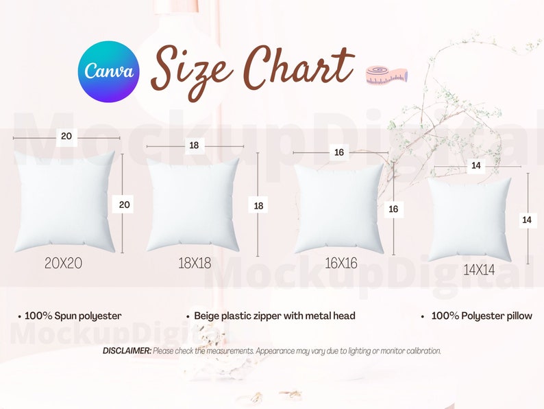 Pillow Mockupsize Chartpillow Mockupfall Mockupsize Chart Etsy