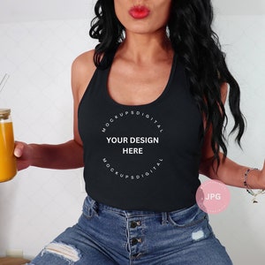 Black Next Level Tank Mockup 1533 Black Next Level 1533 Mockup Model Mockup 1533 Tank Top Tabla de tallas Racerback Mockup Black Sizing Guide