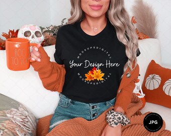 Black Halloween Bella Canvas 3001 Mockup Black Halloween Shirt Mockup 3001 Black Mockup Tshirt Mockup Autumn Bella Canvas 3001 Mockup Fall