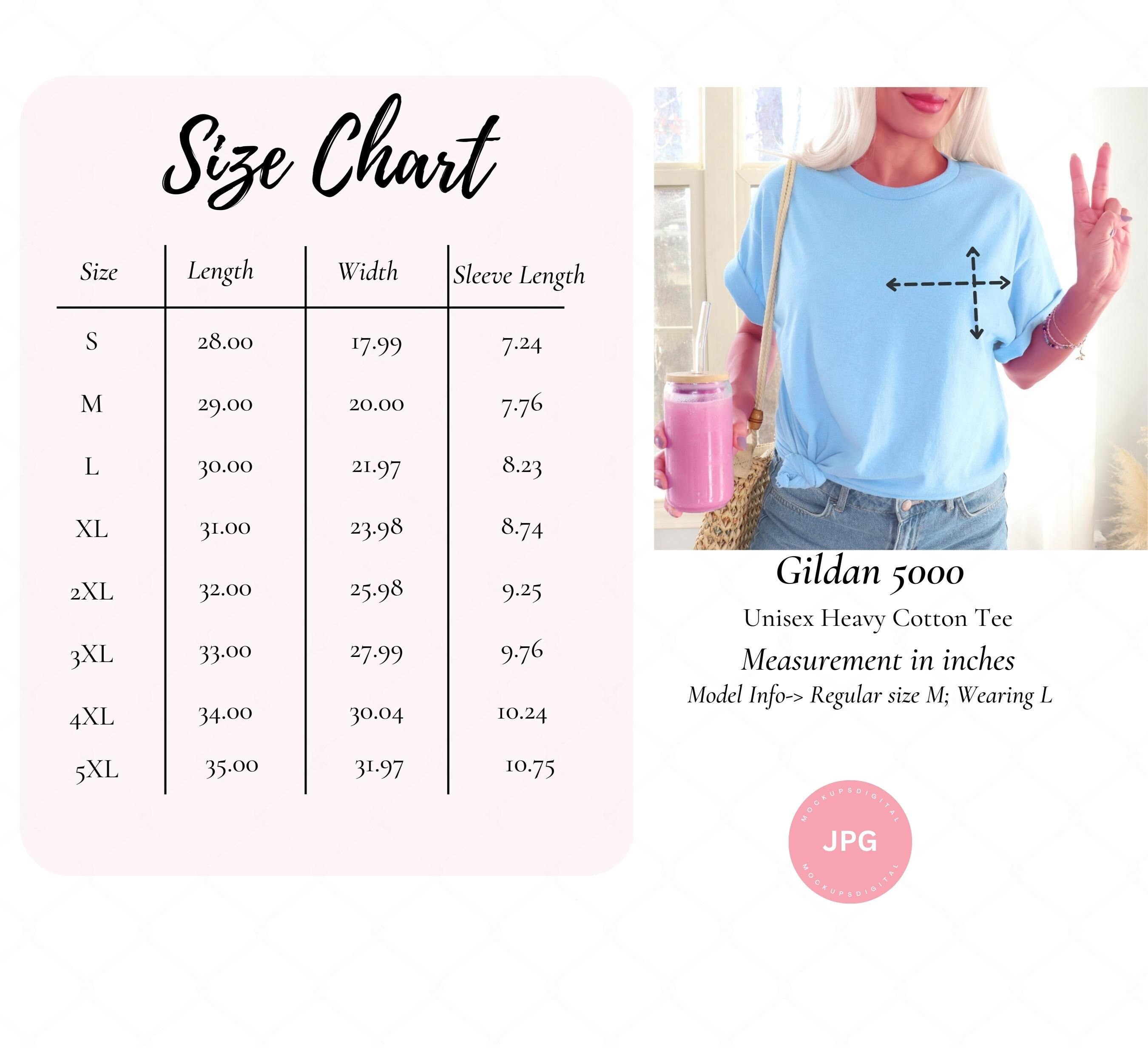 Gildan 5000 Size Chart G500 Size Chart Mockup Gildan Tshirt Etsy