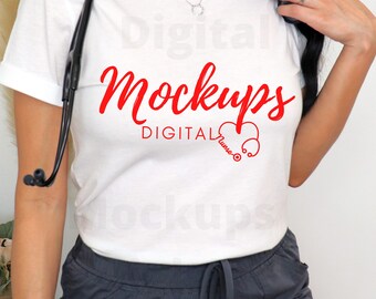 Krankenschwester Shirt Mockup-Weiße Shirt Mockup-3001 Modell Mockup-Gesundheit Pflegekräfte Mockup-Boho Mockup-Herbst Mockup-Krankenschwester Tshirt Mockup-Doktor Mockup
