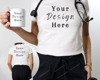 Nurse Mockup 3001 Bella Canvas White Mockup Medical Mockup Stethoscope White Shirt Mockup White Tshirt Mockup Doctor White Shirt Mock Up