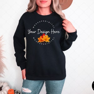 Black Gildan 18000 Fall Sweatshirt Mockup Spooky Gildan 18000 Mockup Black Sweatshirt Mock up Halloween Mockup Autumn Mockup Black Gildan