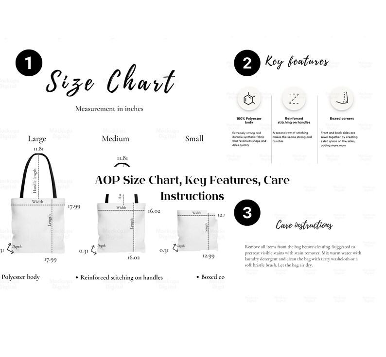 Aop Tote Bag Size Chartaop Tote Bag Mockupsize Chartall Etsy