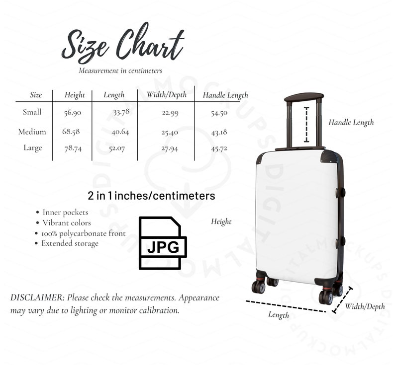 Suitcase Size Chart Suitcase Mock Up Suitcase Mockup for Etsy