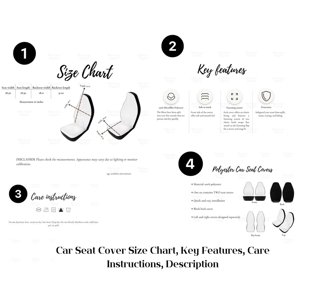 Car Seat Cover Size Chart Seat Cover Size Guide Car Seat Etsy