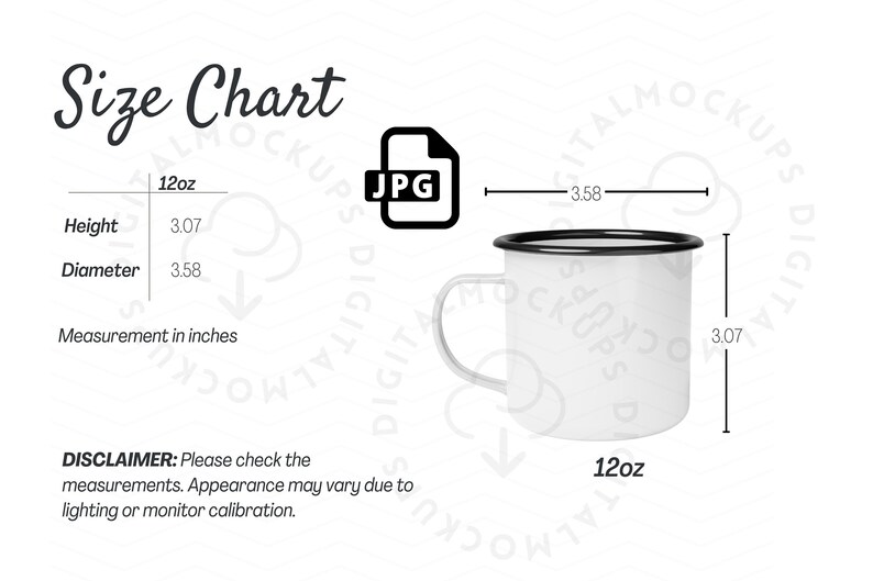 Enamel Camp Cup Mockup-mug Size Chart-cup Size Chart-mug - Etsy