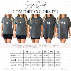 Comfort Colors 1717 Size Chart-Comfort Colors Size Guide-1717 Shirt Size Chart-1717 Reference Guide-Oversized 1717 Shirt Comparison Chart