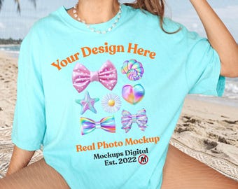 Chalky Mint Comfort Colors 1717 Real Model Coastal Comfort Colors Mockups 1717 Mint Shirt Mock POD Template (Digital Download)