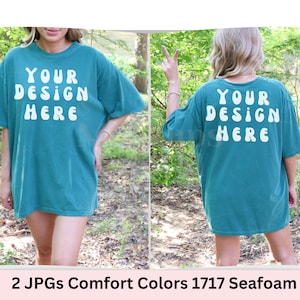 Seafoam Comfort Colors Mockup Front and Back  Seafoam Shirt Mockup Outdoors Mockup Oversized Mockup Comfort Color Shirt Mockup Summer Mockup