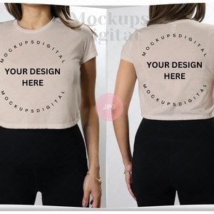 Front and Back Heather Dust Bella Canvas 8882 Mockup Cropped T-Shirt Flowy Cropped Tee Bella Mockup Bella 8882 MockUp Model Mockup 8882 Mock