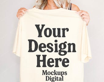 Comfort Colors 1717 Ivory Back Mockup, Back View Tshirt Mockup, C1717 Ivory Shirt Back, Real Model, Real Photo No AI, Oversized Tee, POD