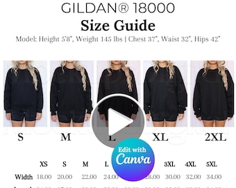 Editable Gildan 18000 Video Size Chart Gildan Video Chart 18000 Video Size Guide Size Comparison Chart Video Canva Template Gildan 18000