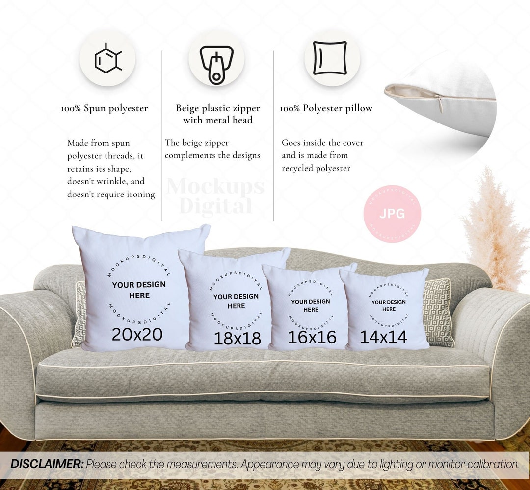 Pillow Mockup Size Chart Spun Polyester Square Pillow Mockup for ...
