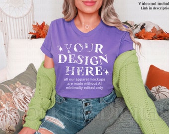 Heather Team Purple 3001 Mockup Bella Canvas Halloween Mockup Team Purple Shirt Mockup Purple Tshirt Mockup 3001 Team Purple Mockup Fall