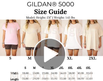 Gildan 5000 Video Size Chart Oversized Size Chart 5000 POD Video Size Guide Mockup Tshirt Unisex Video Mockup Size chart Video Gildan 5000