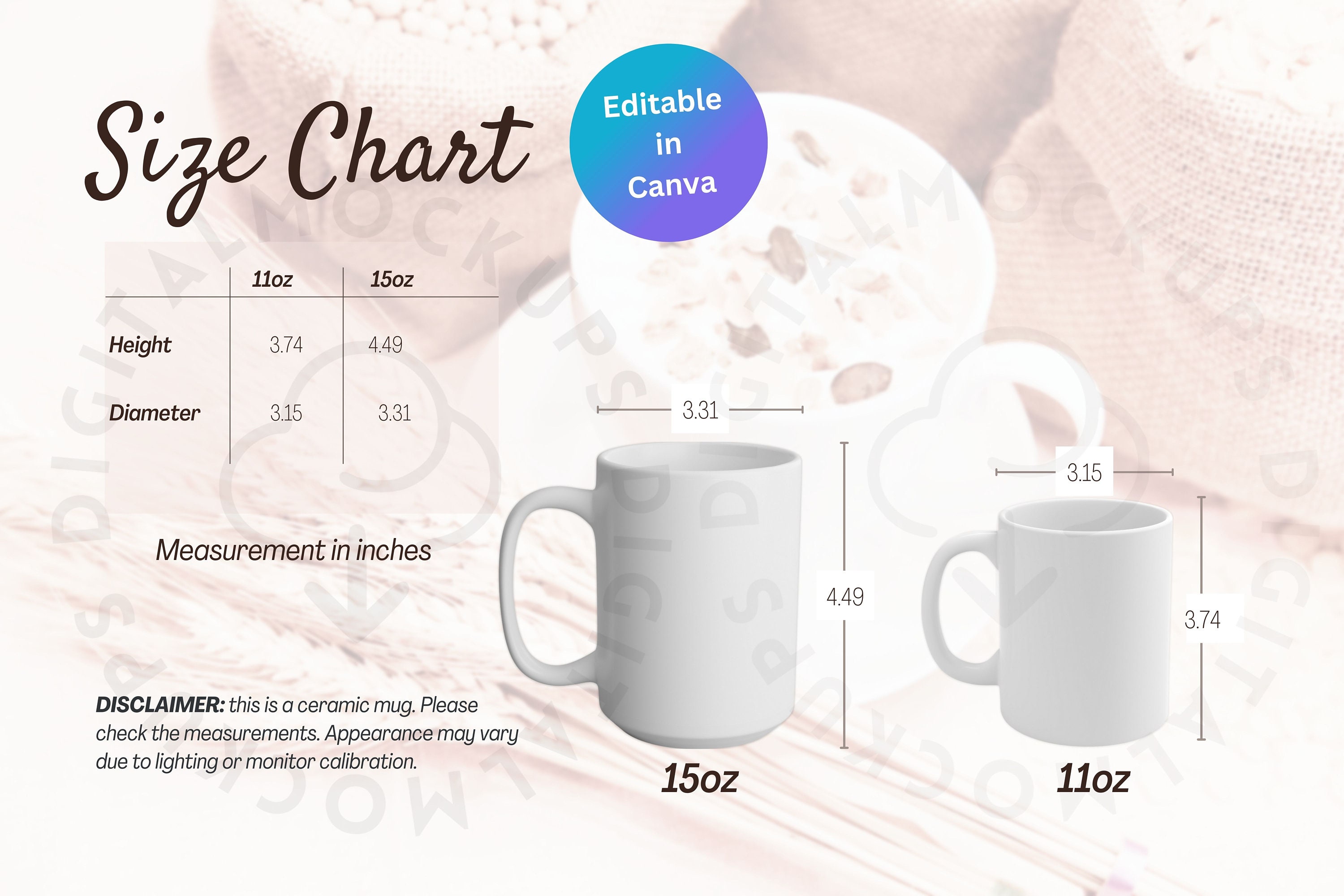 Printify Mug Size Chart Coffee Cup Mockup Coffee Mug Mockup Etsy