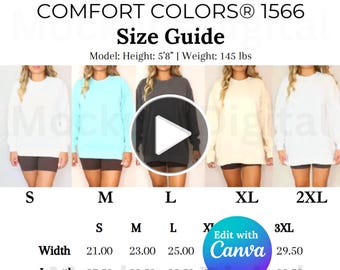 Editable Comfort Colors 1566 Video Size Chart Comfort Colors 1566 Video Size Chart Oversized Comfort Colors Mockup 1566 Mockup Retro Mockup