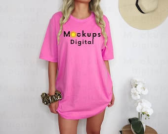 Charity Pink Bella Canvas Charity Pink Mockup Oversized Bella Canvas 3001 Mockup Bella Canvas 3001 Charity Pink MockUp Summer Tee Mockup