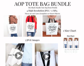 AOP Tote Bag Mockup Video Printify Size Chart All Over Print Detail Tote Video Mockup Black Handle Digital Download (Digital Download)
