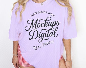 Orchid Comfort Colors 1717 Real Model T-shirt Mockup 1717 Cream Shirt Mock POD Template (Digital Download)